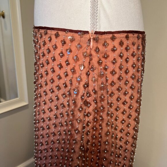 NWT Zara Coral Sequined Chiffon Midi Skirt, Size XL - Picture 14 of 16